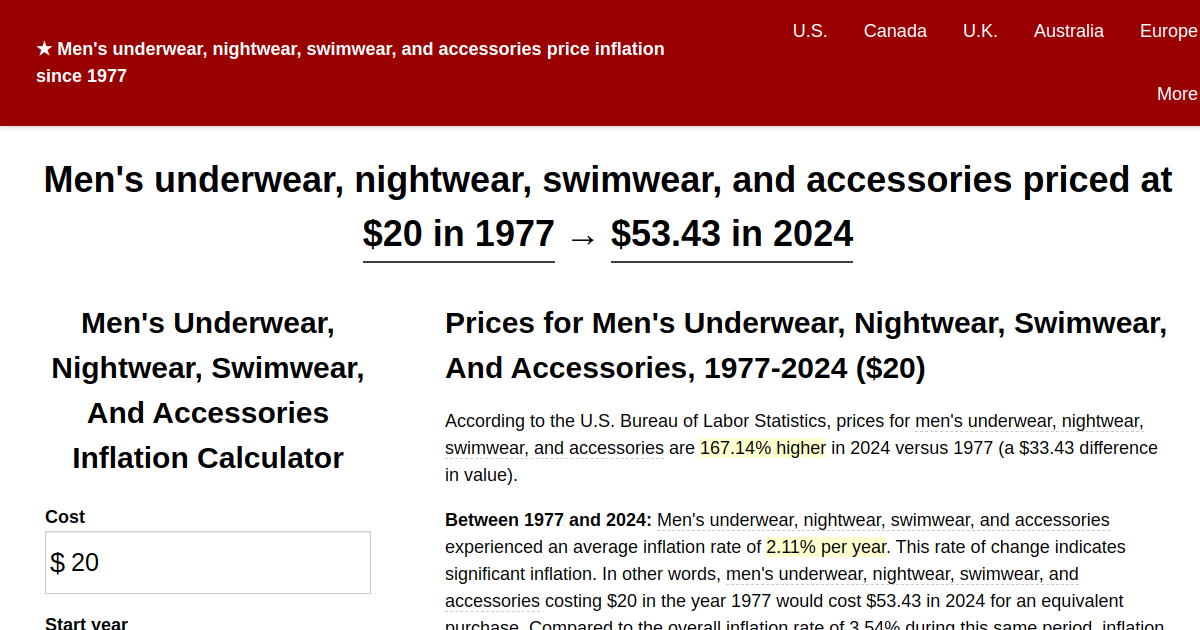 Men's underwear, nightwear, swimwear, and accessories price