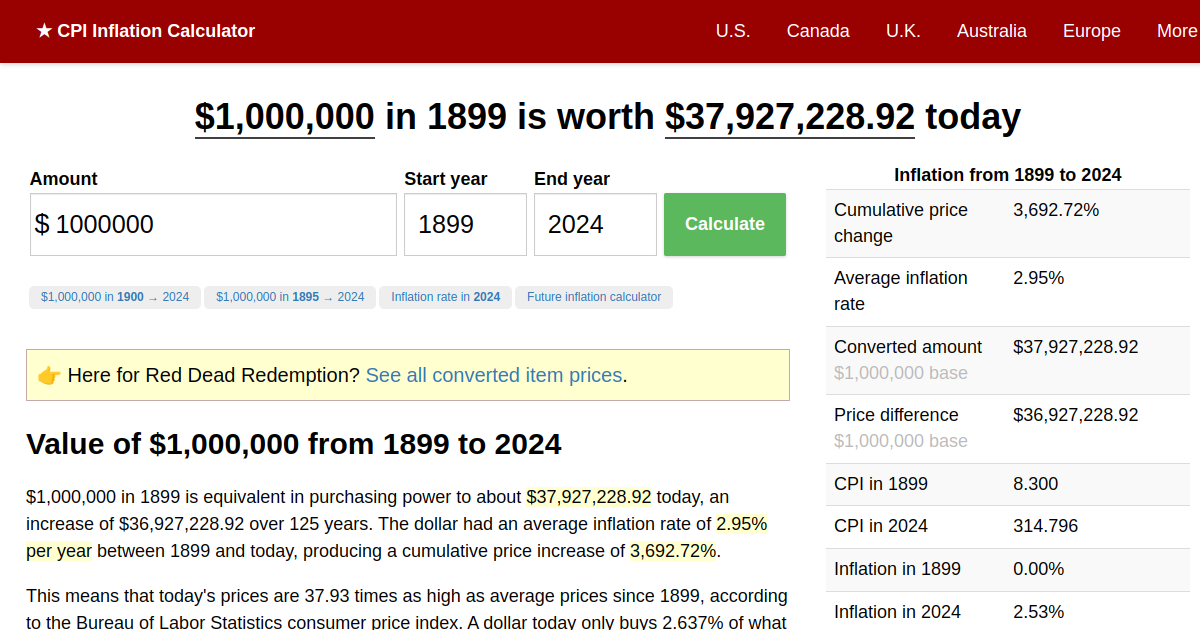 $1,000,000 in 1899 → 2022 | Inflation Calculator