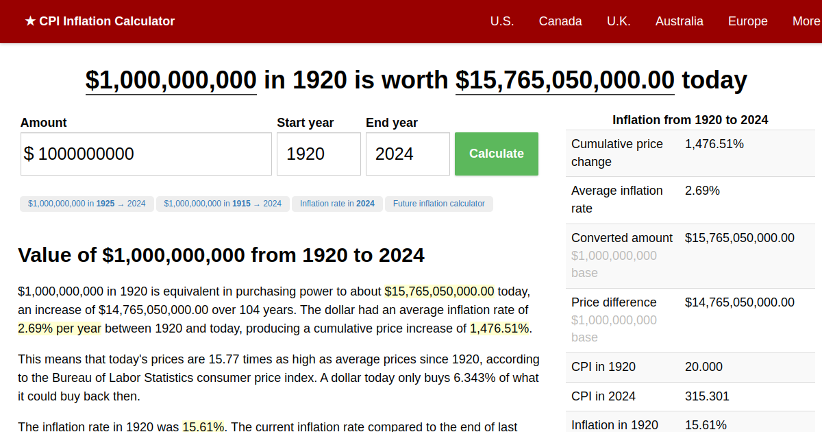 $1,000,000,000 in 1920 → 2022 | Inflation Calculator