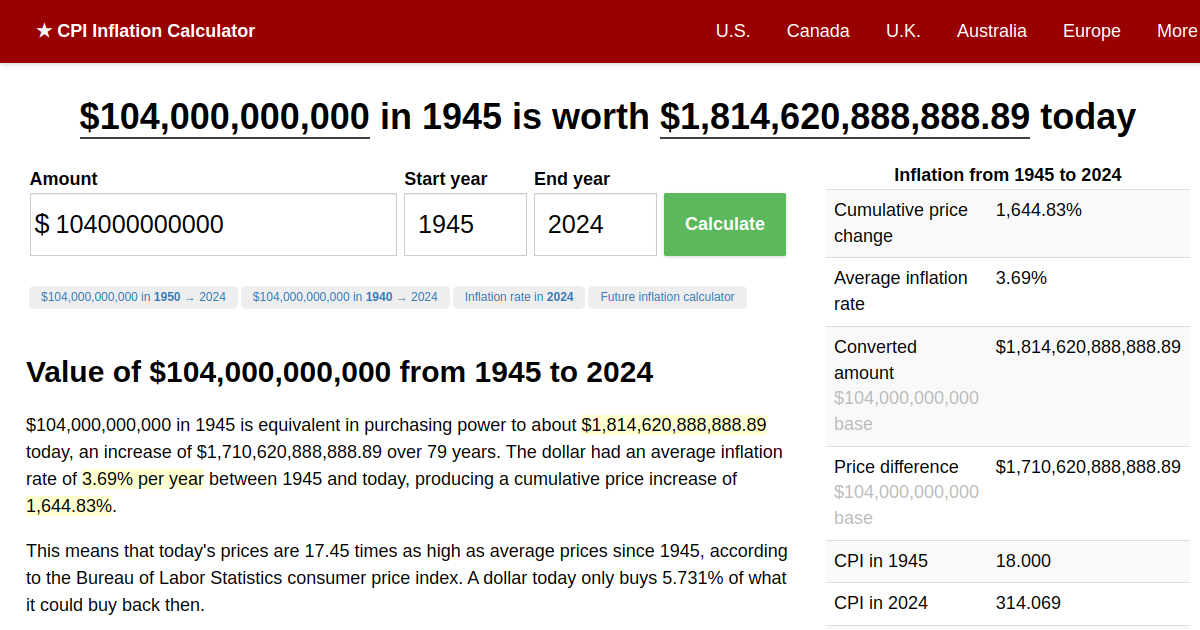 104,000,000,000 in 1945 → 2023 Inflation Calculator