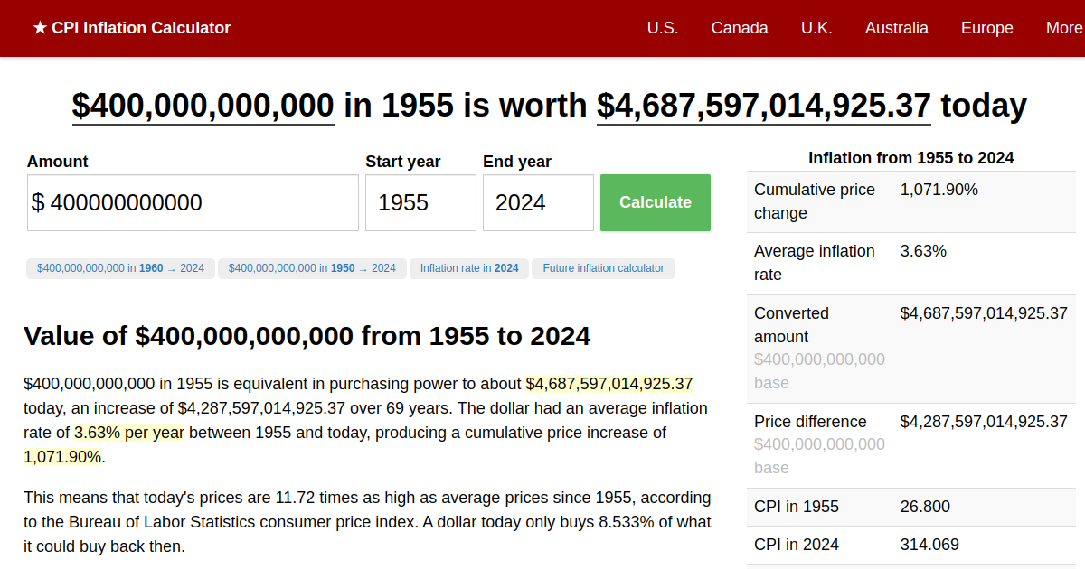 400,000,000,000 in 1955 → 2024 Inflation Calculator