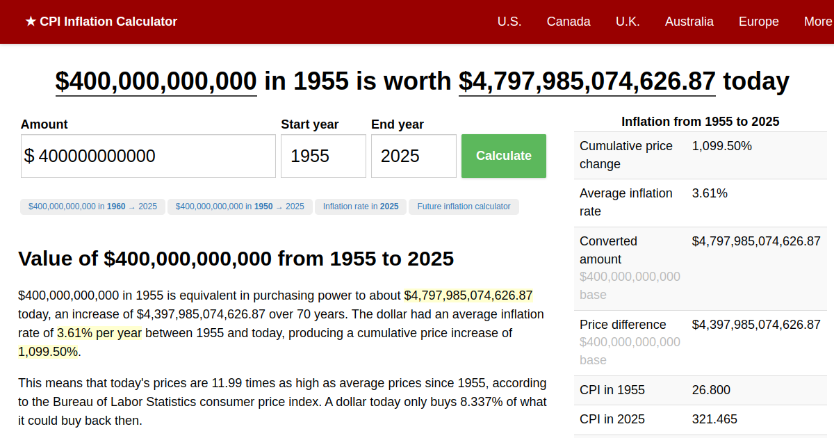 400,000,000,000 in 1955 → 2024 Inflation Calculator