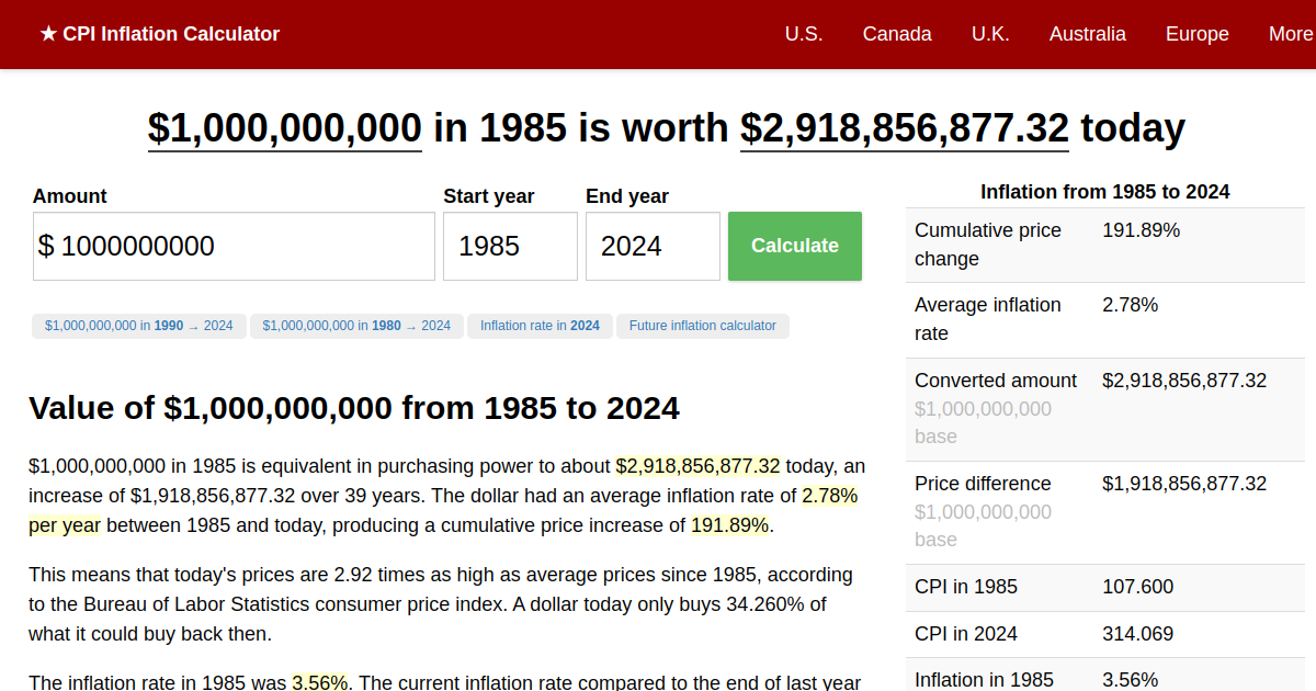 1,000,000,000 in 1985 → 2024 Inflation Calculator