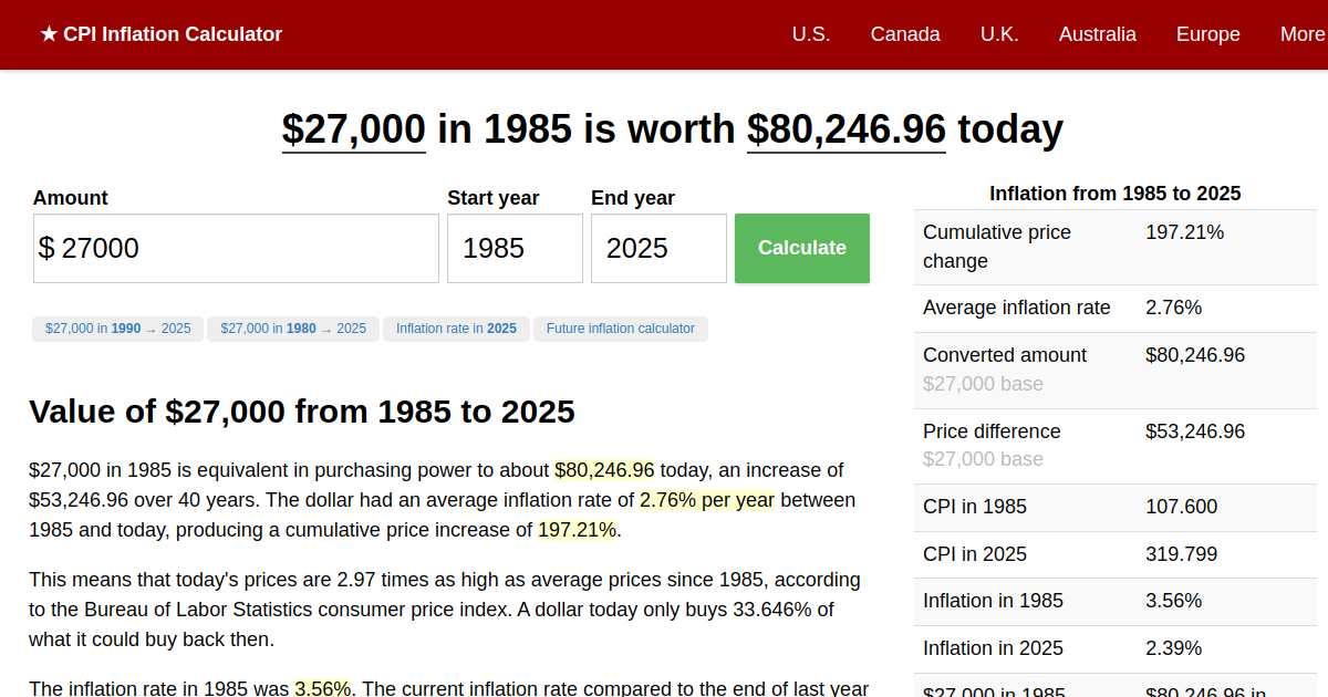 27,000 in 1985 → 2024 Inflation Calculator