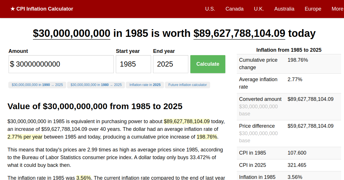 30,000,000,000 in 1985 → 2024 Inflation Calculator