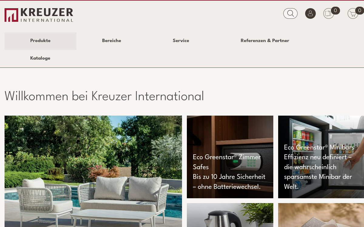 Aktueller Screenshot der Website von Kreuzer International