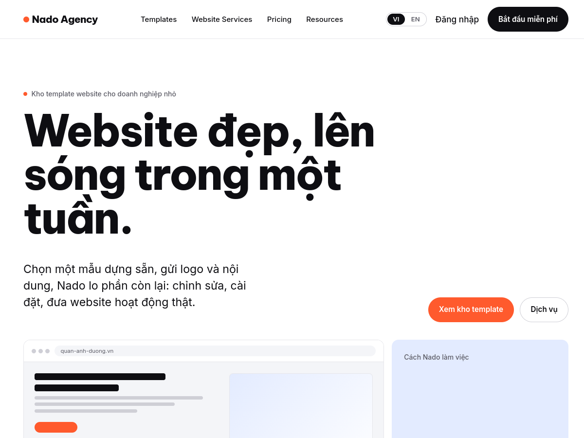 Giao diện trang chủ nado.vn