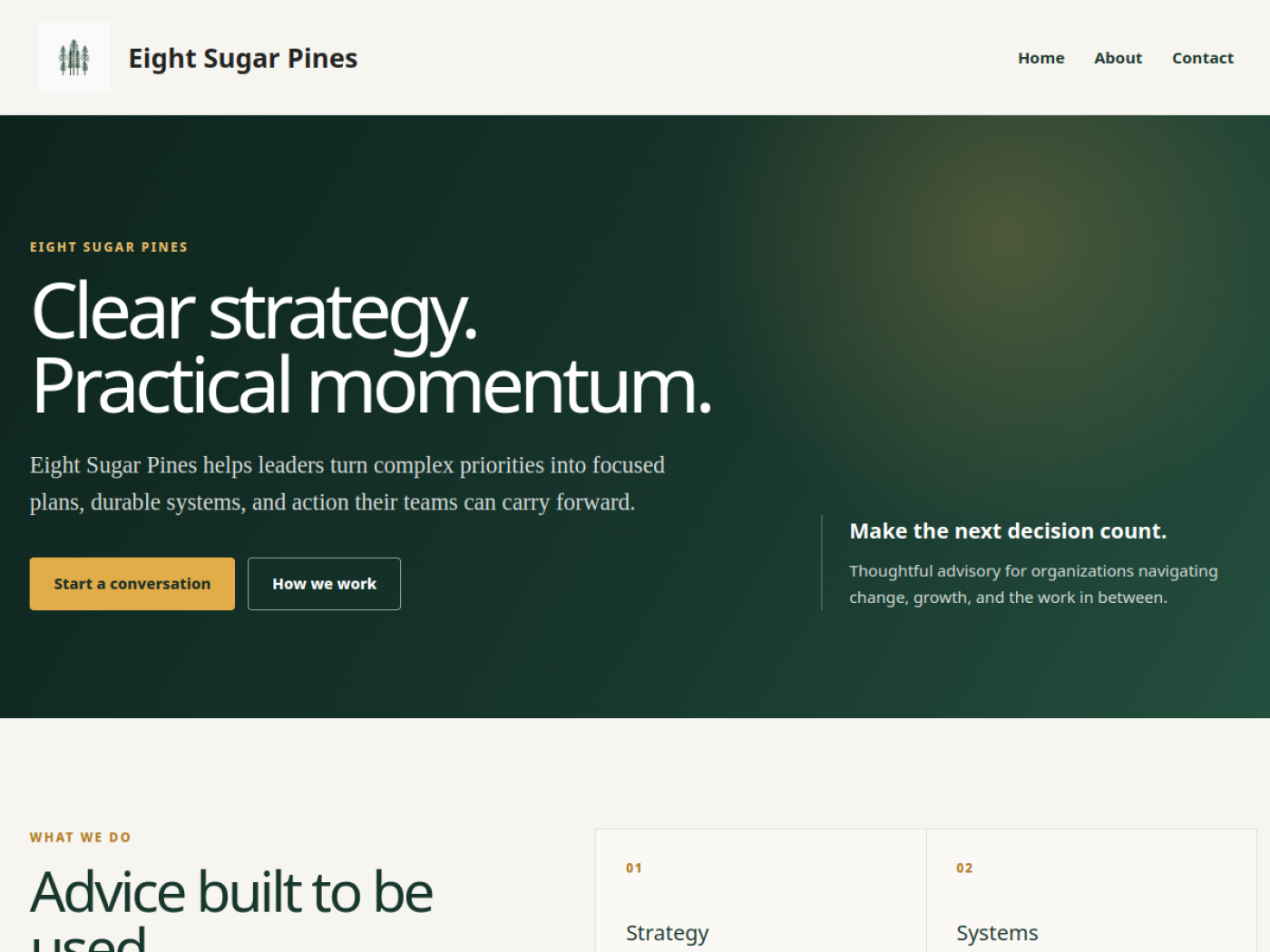 Eight Sugar Pines homepage screenshot