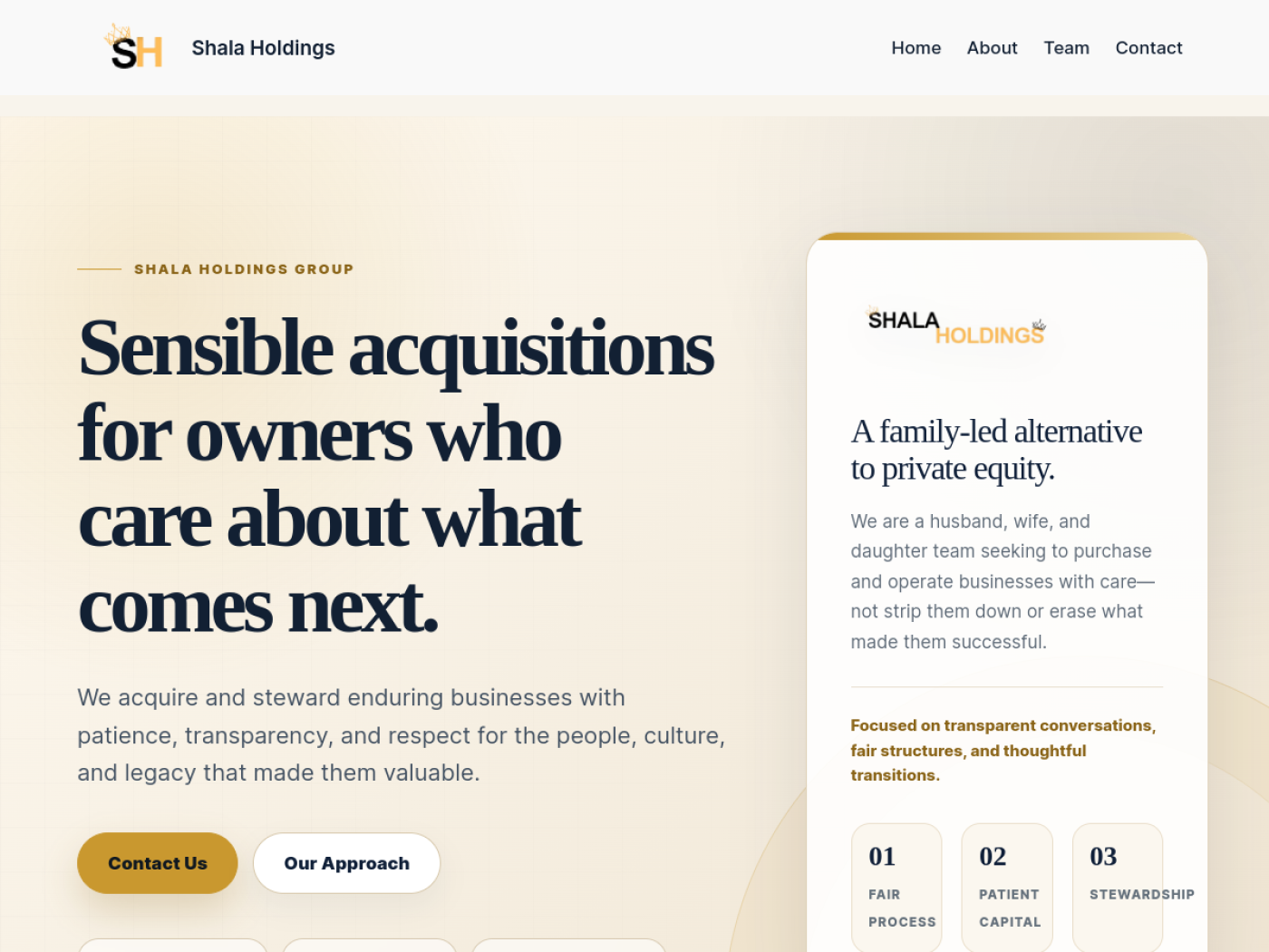 Shala Holdings homepage screenshot