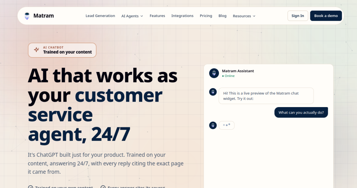 Matram homepage screenshot