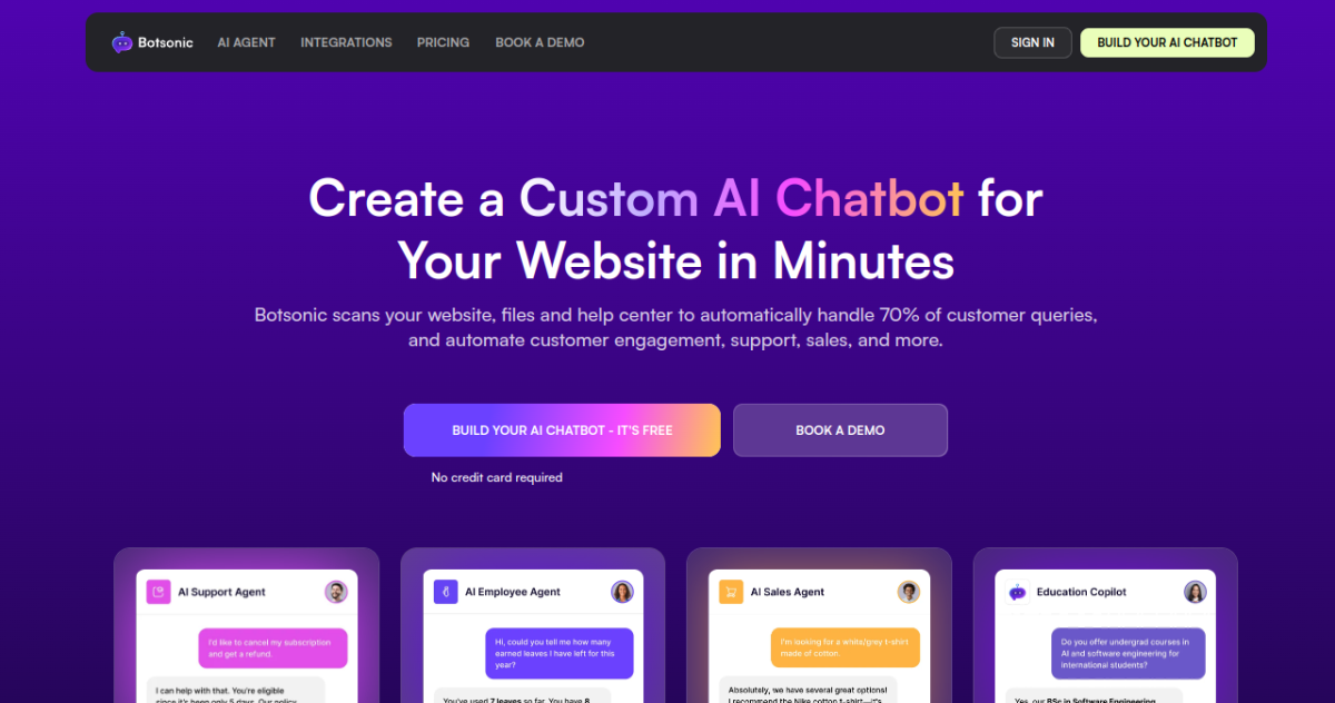 Botsonic homepage screenshot