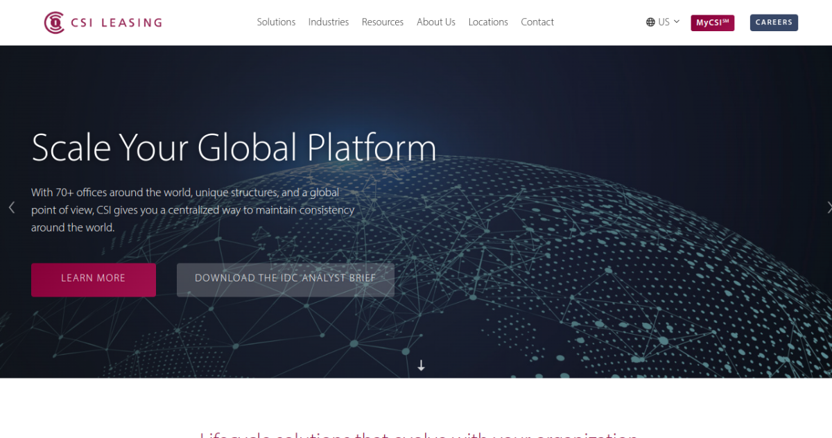 CSI Leasing homepage screenshot