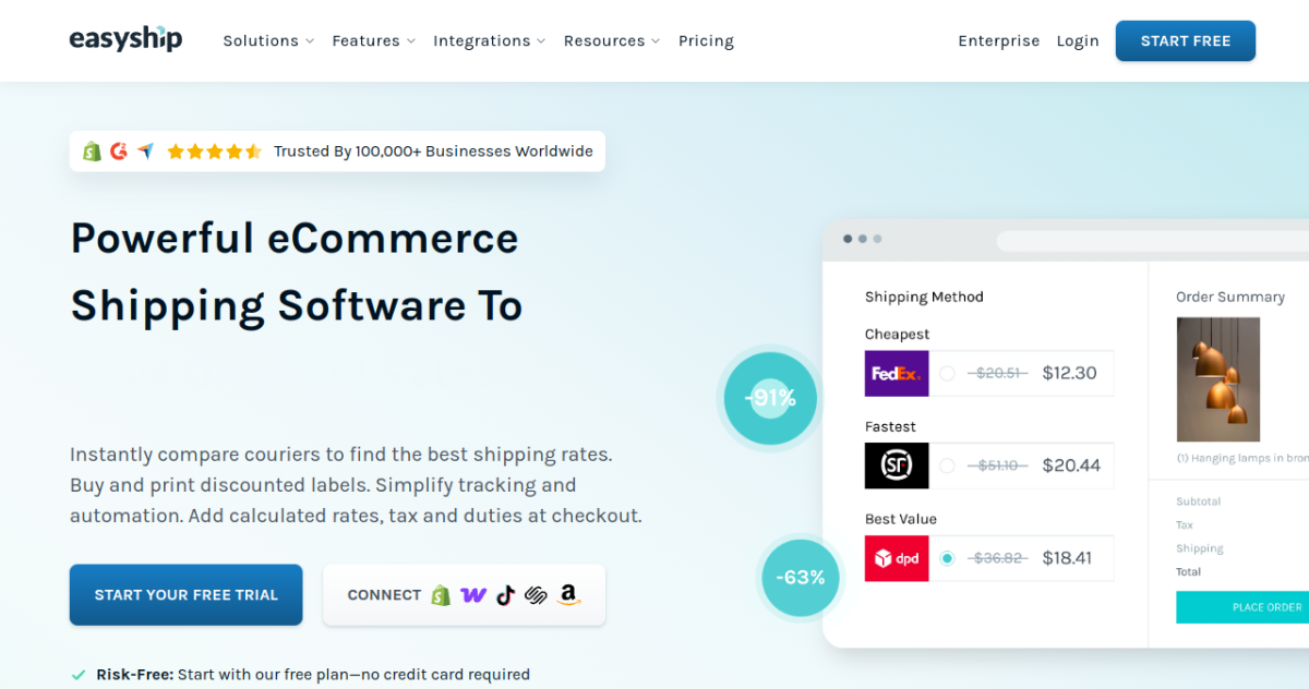 Easyship homepage screenshot