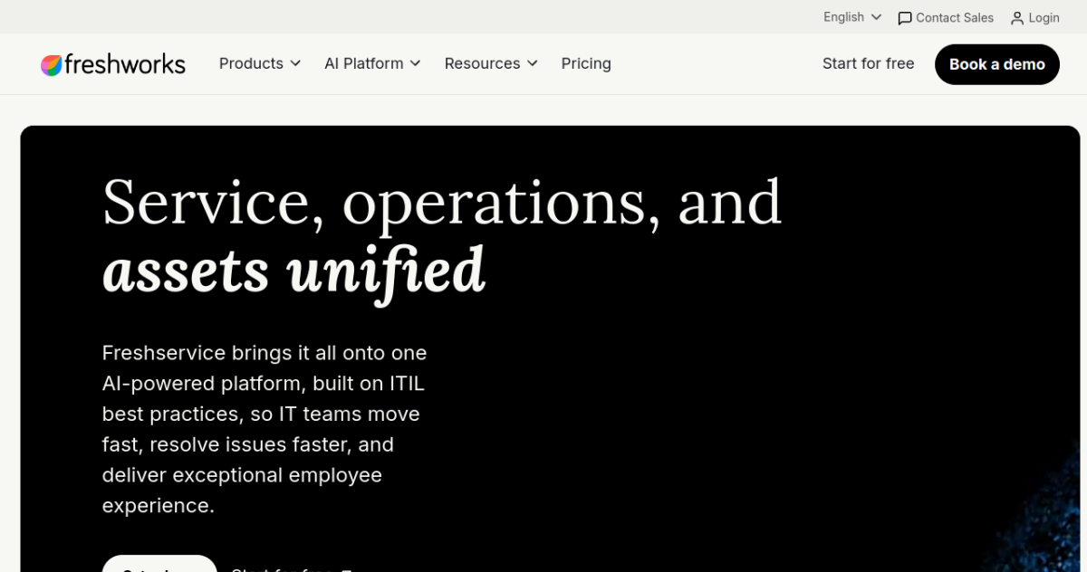 Freshservice homepage screenshot
