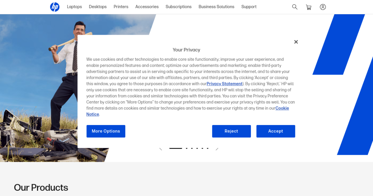 HP Managed Device Services homepage screenshot