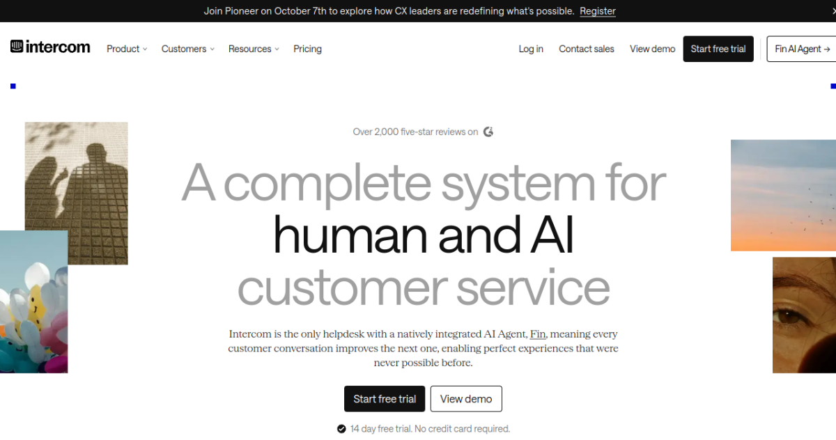Intercom homepage screenshot