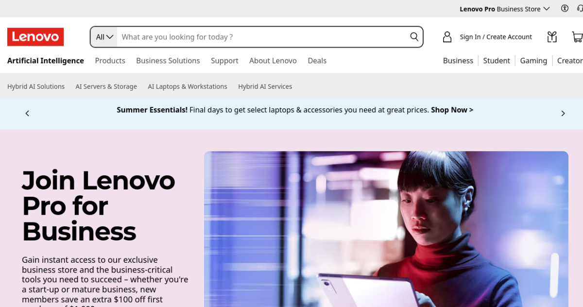 Lenovo TruScale DaaS homepage screenshot