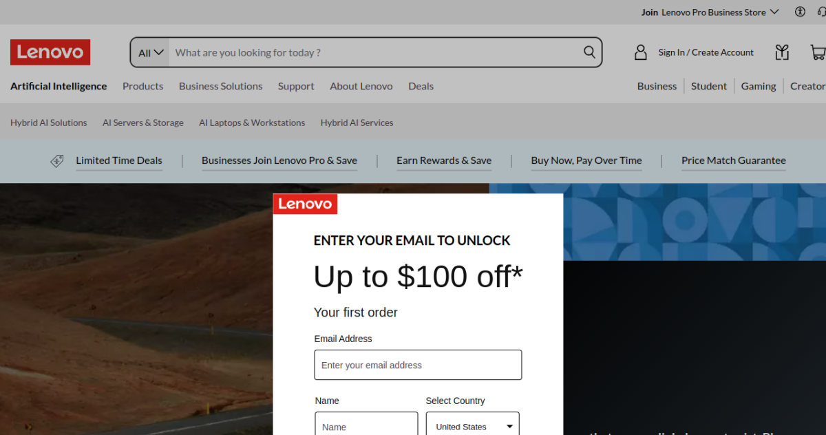 Lenovo Pro homepage screenshot