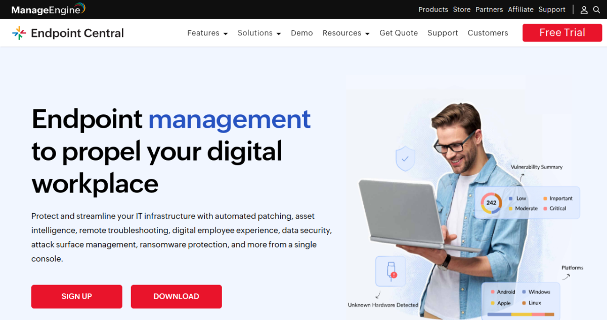 ManageEngine Endpoint Central homepage screenshot