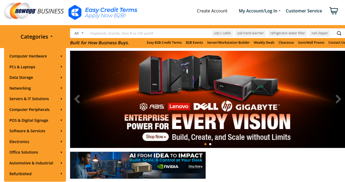 Newegg Business homepage screenshot