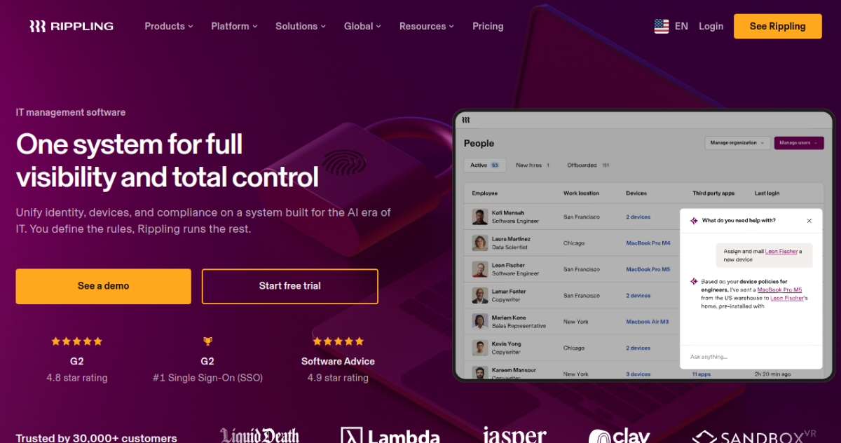 Rippling IT homepage screenshot