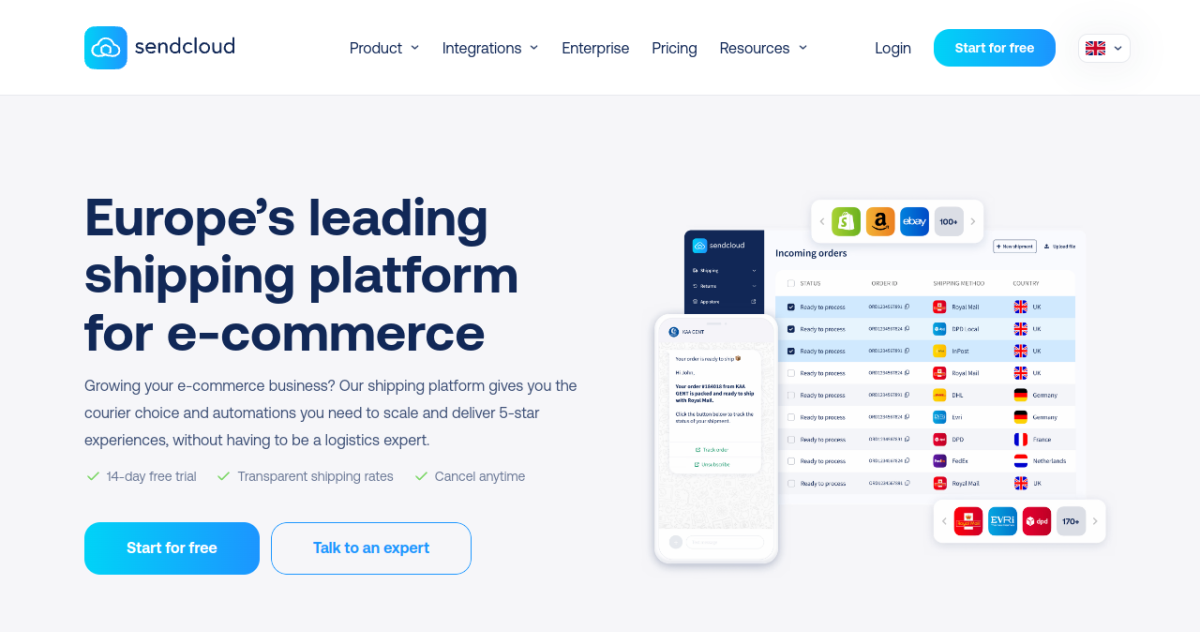 Sendcloud homepage screenshot