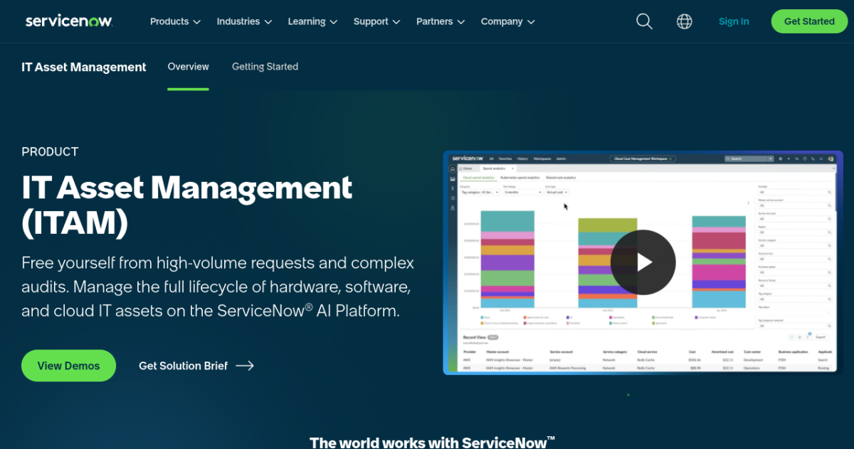 ServiceNow ITAM homepage screenshot