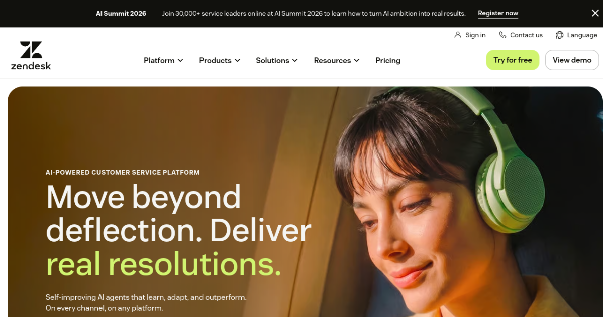 Zendesk homepage screenshot