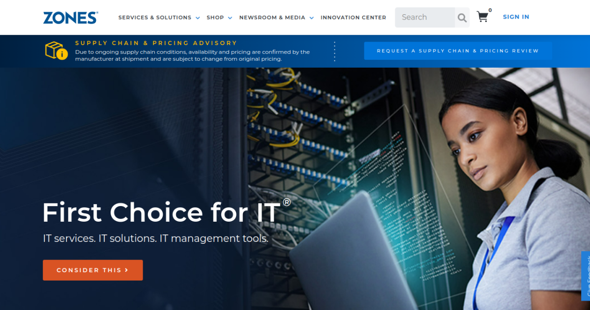 Zones homepage screenshot