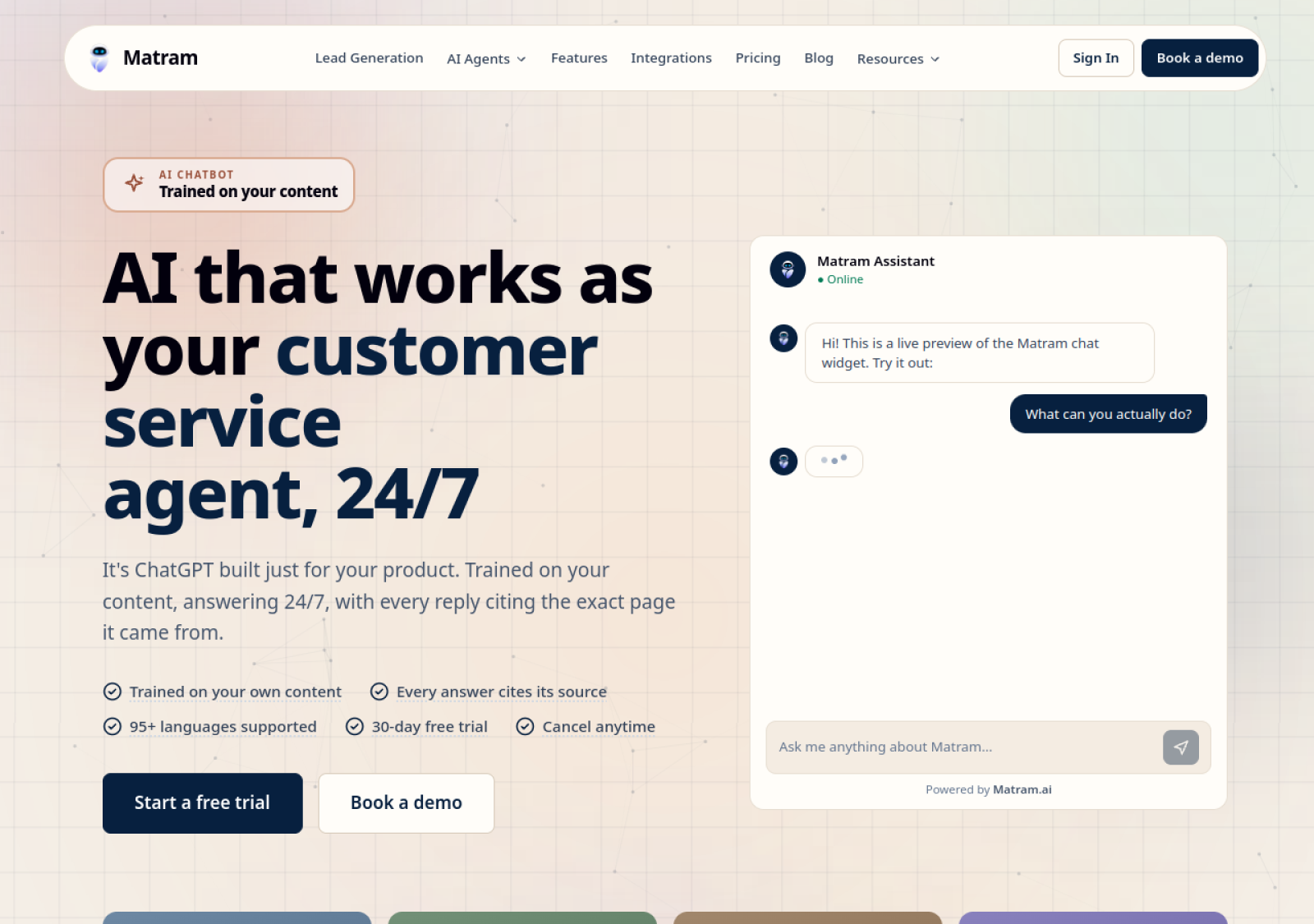 Matram homepage screenshot