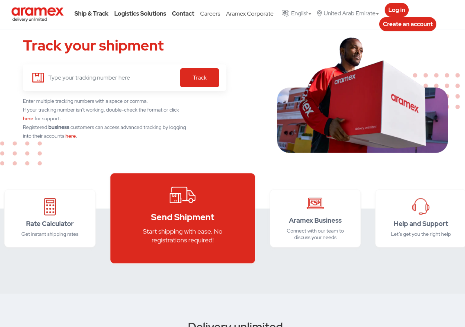 Aramex homepage screenshot