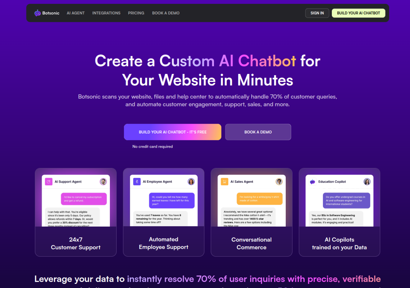 Botsonic homepage screenshot