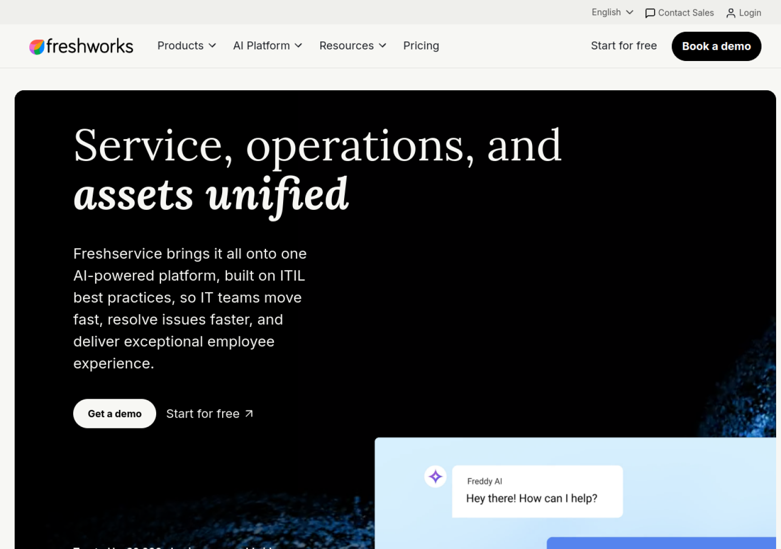 Freshservice homepage screenshot