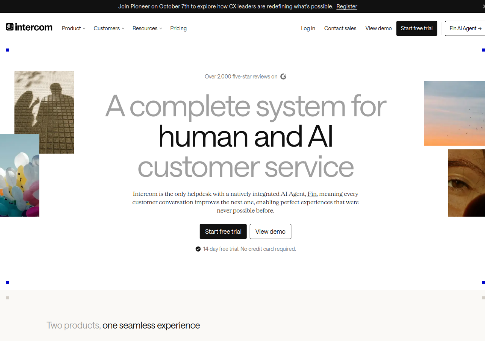 Intercom homepage screenshot