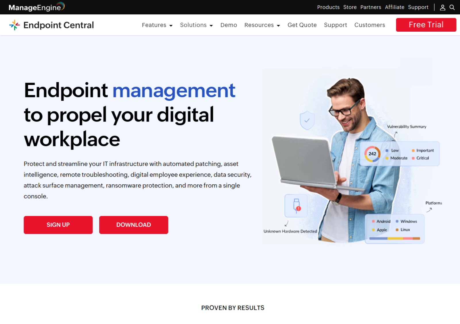ManageEngine Endpoint Central homepage screenshot