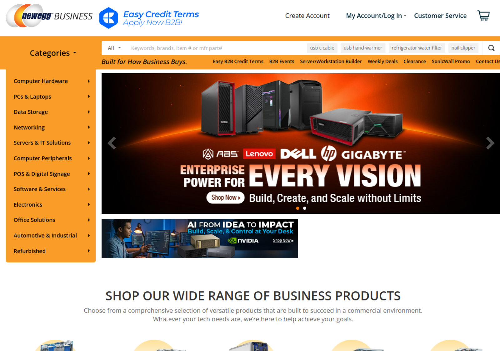 Newegg Business Refurb homepage screenshot