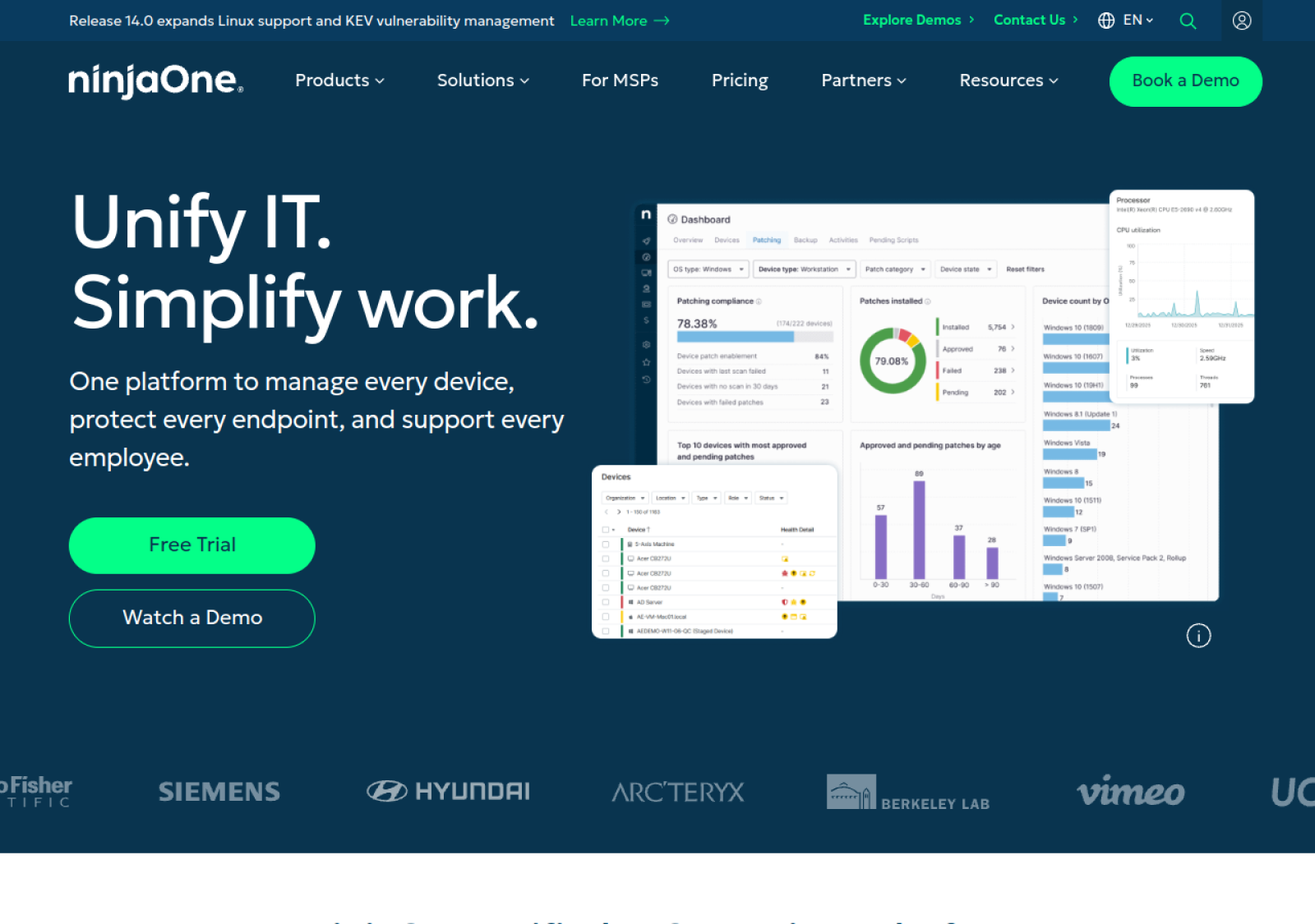 NinjaOne homepage screenshot