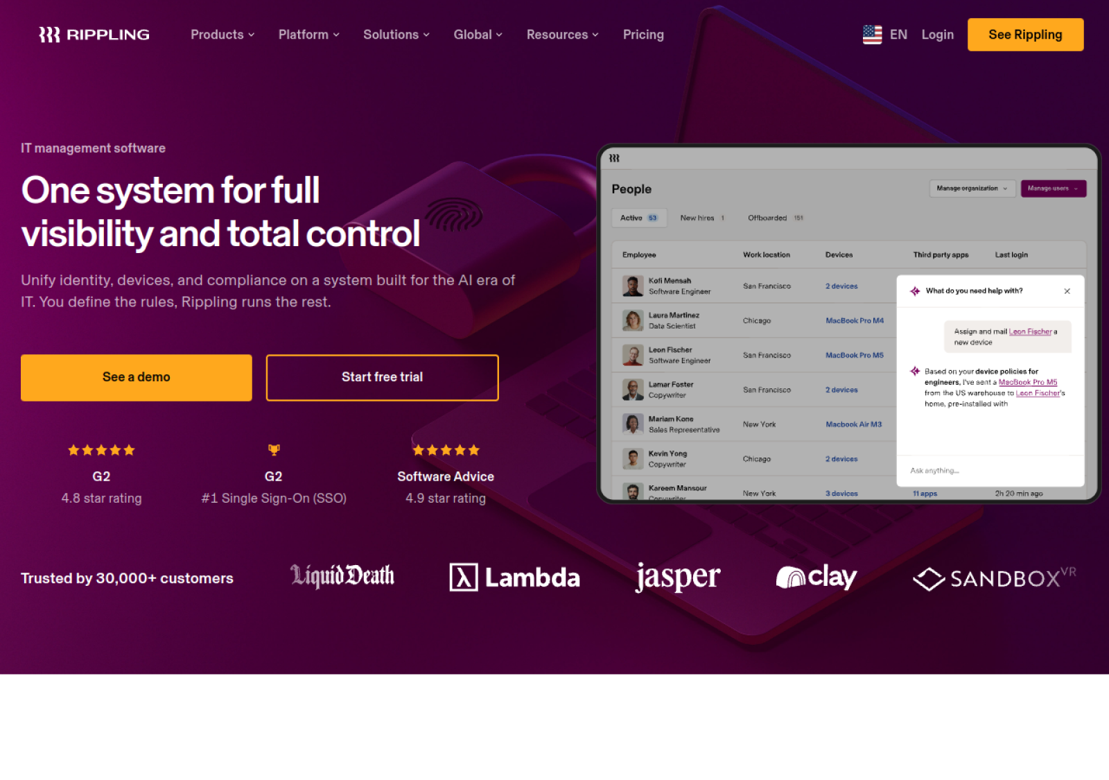 Rippling IT homepage screenshot