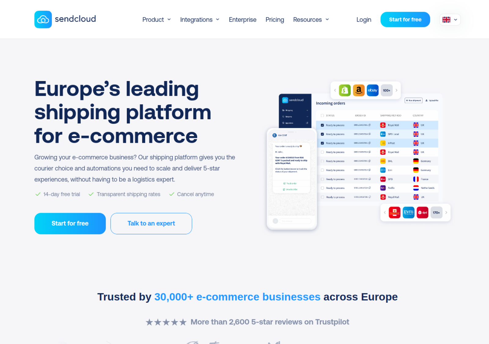 Sendcloud homepage screenshot