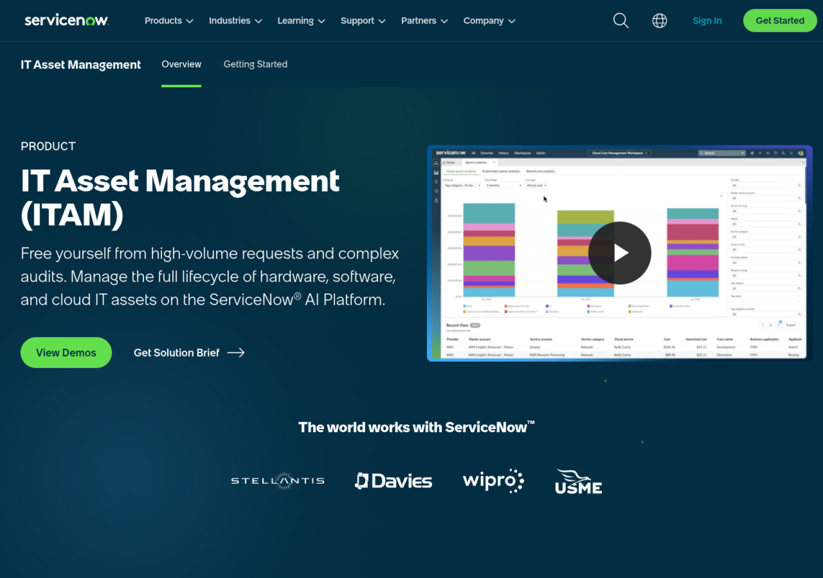 ServiceNow ITAM homepage screenshot