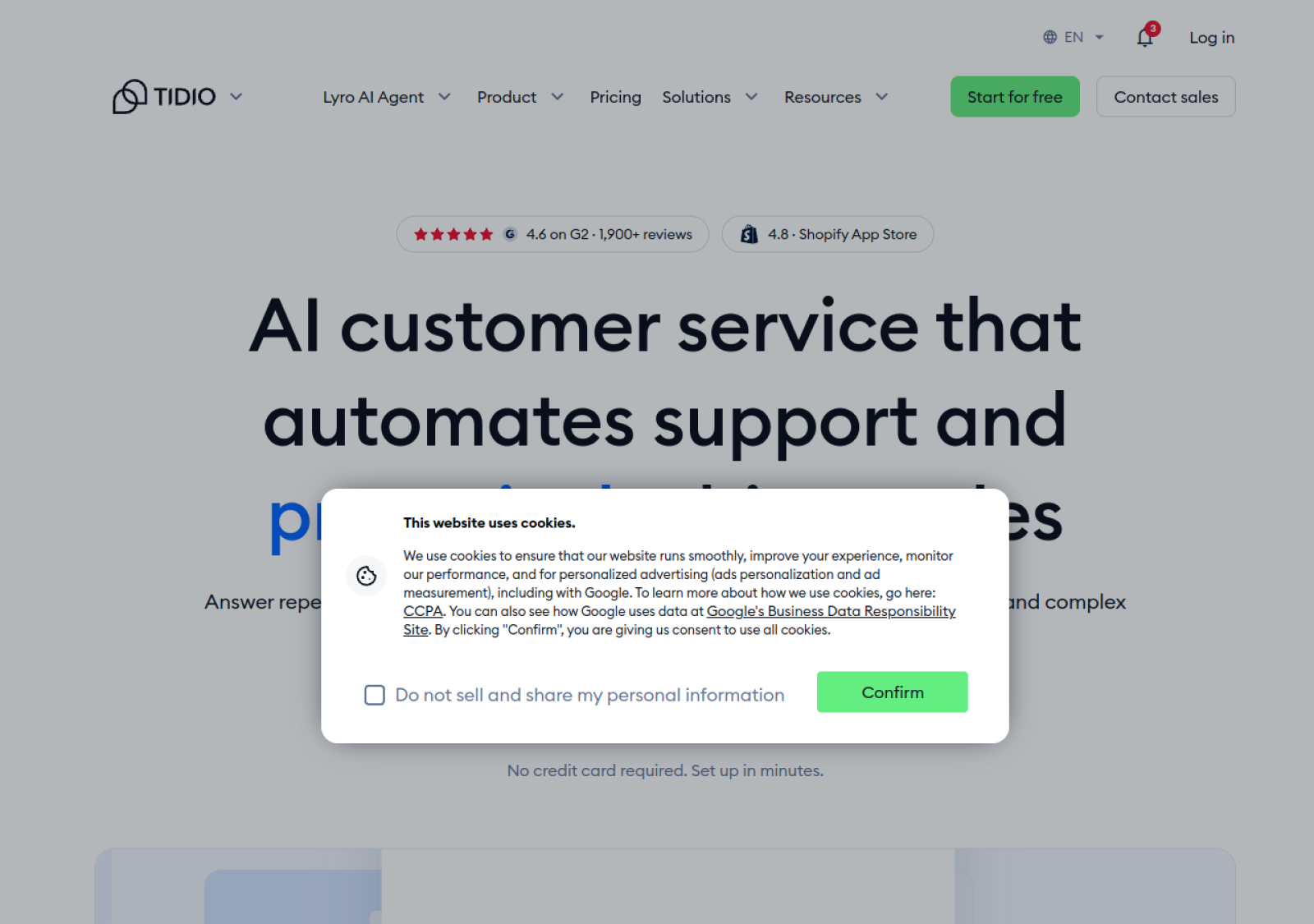Tidio homepage screenshot