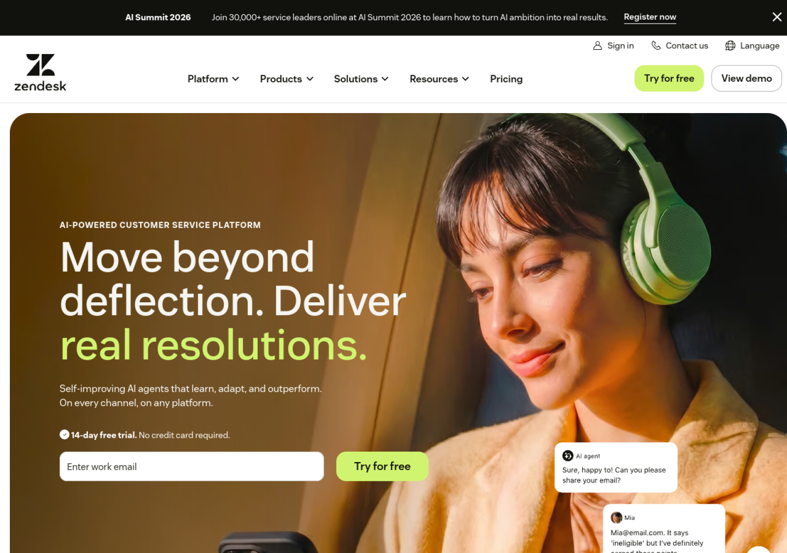 Zendesk homepage screenshot