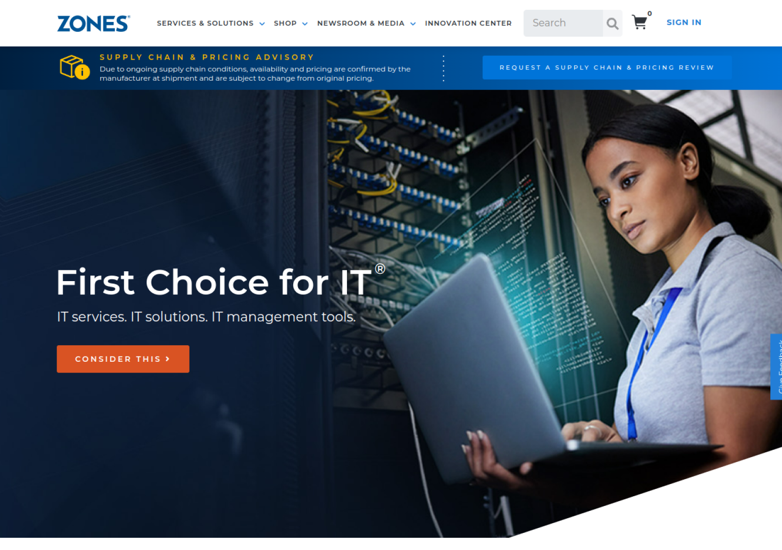 Zones homepage screenshot