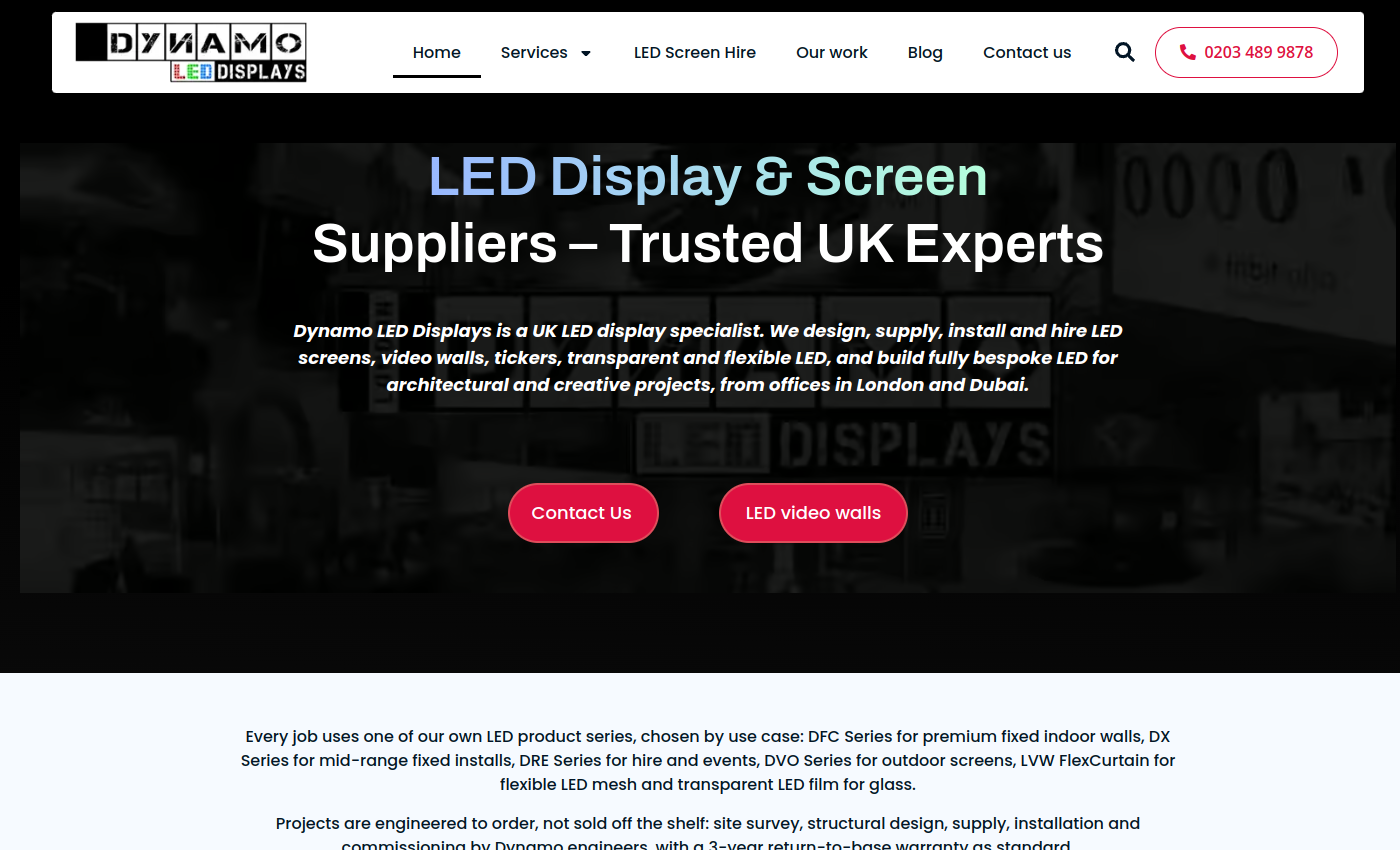 Dynamo LED Displays — Website Development Case Study live website screenshot
