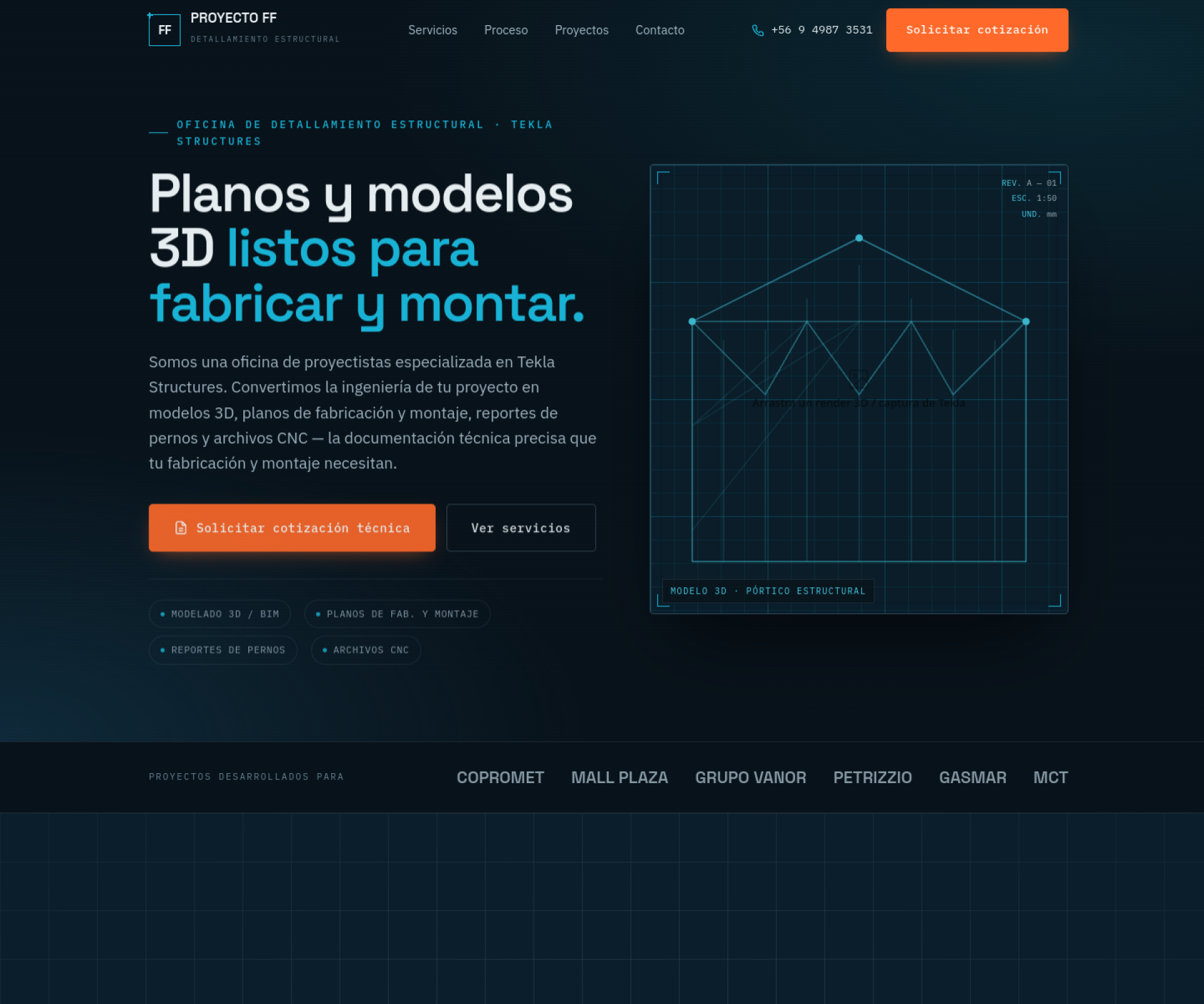 Sitio de Proyecto FF, oficina de detallamiento estructural