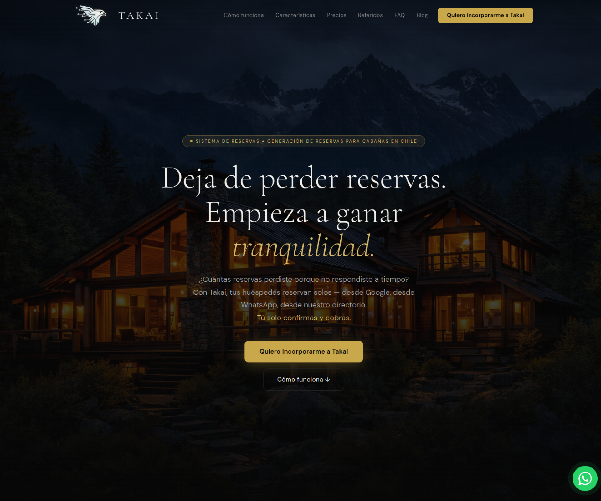 Sitio web de reservas de cabañas y glamping creado por ia.takai