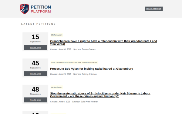 Screenshot of Alternative Petitioning Service