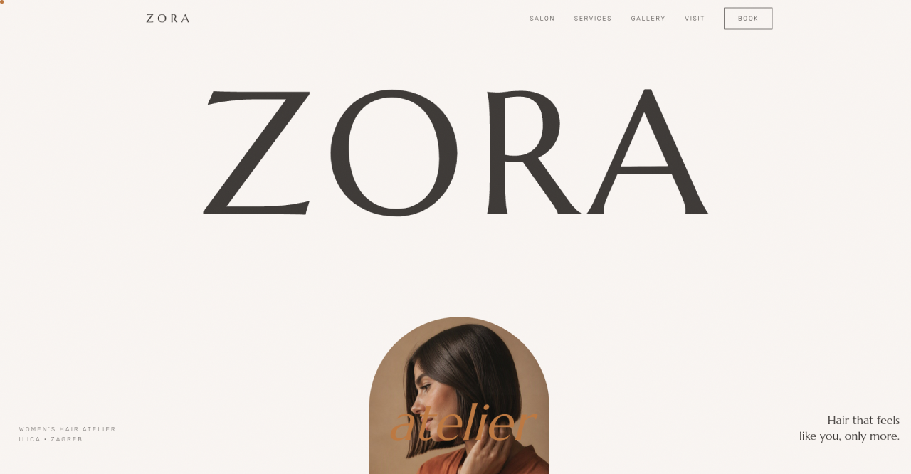 Naslovni prikaz web stranice ZORA Hair Atelier