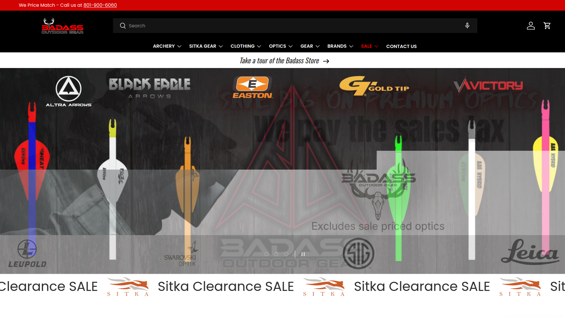 Badass Outdoor Gear above-the-fold homepage screenshot