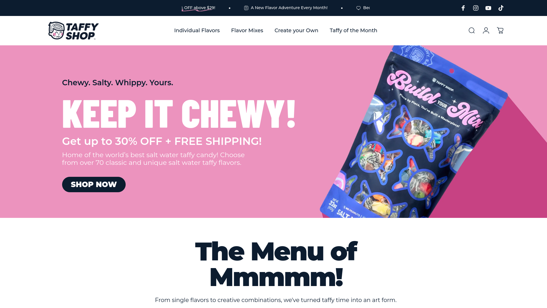 TaffyShop above-the-fold homepage screenshot